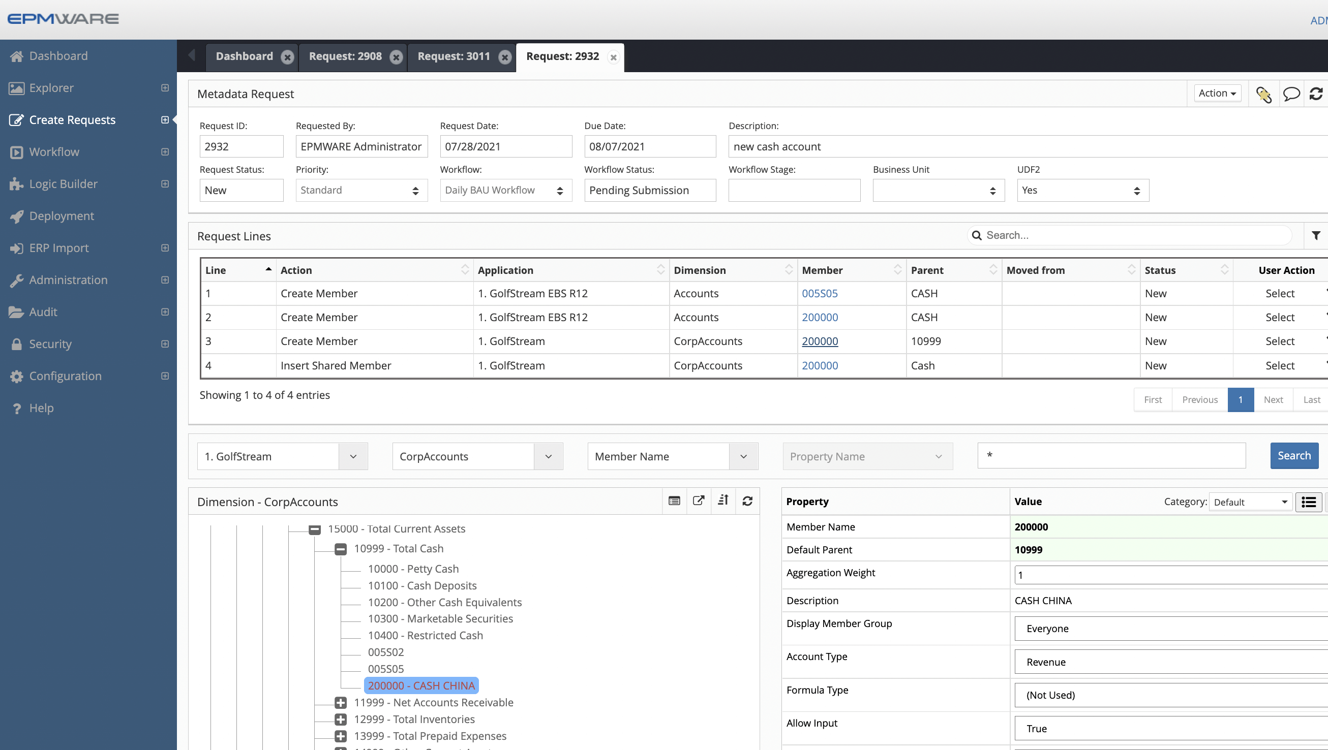 Screenshot showing visibility into metadata requests in EPMware