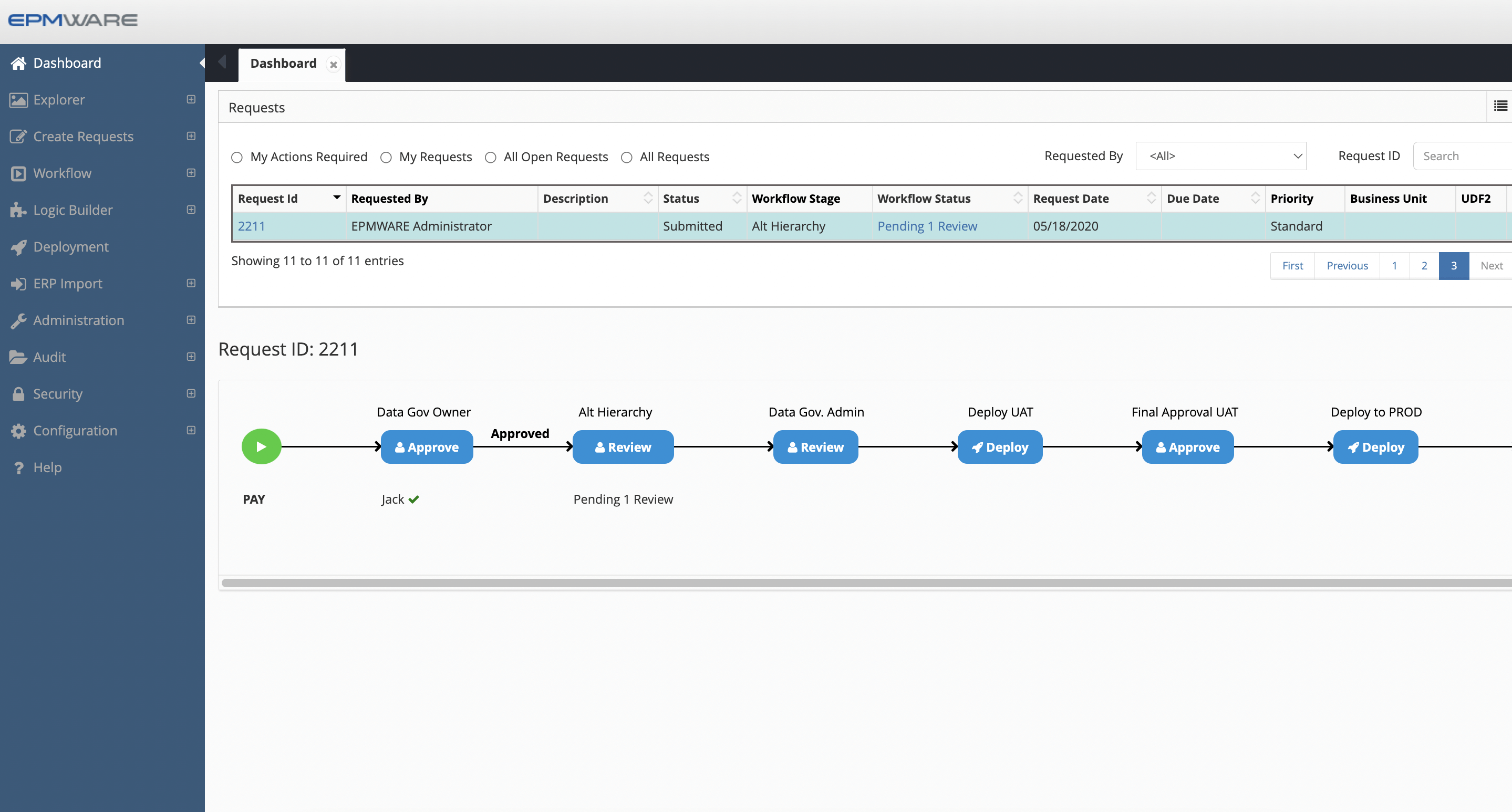 Screenshot showing visibility into metadata requests in EPMware