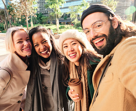 group of people taking selfie